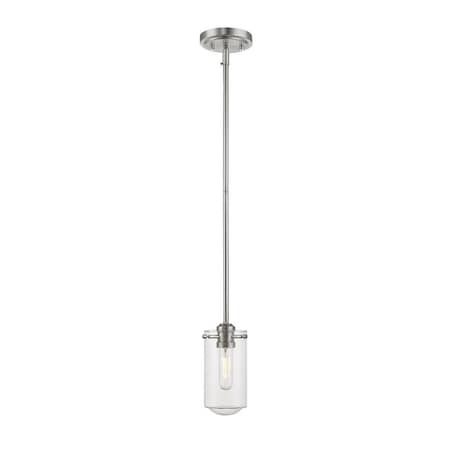 Z-Lite Delaney 1 Light Mini Pendant, Brushed Nickel & Clear 471MP-BN
